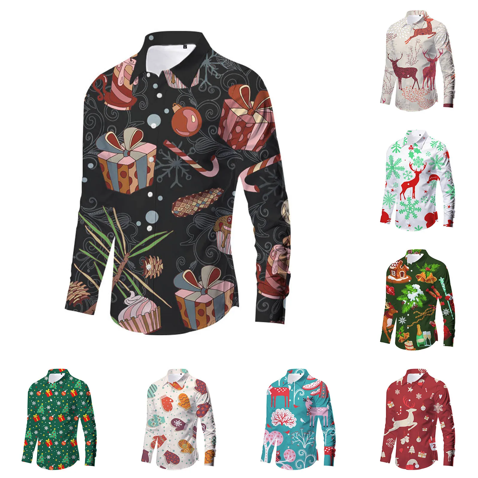 

Christmas Theme 3d Printed Men's Button Shirts Fashion Long Sleeve Blouse Holiday Party Tops New Year Clothing Couple Streetwear