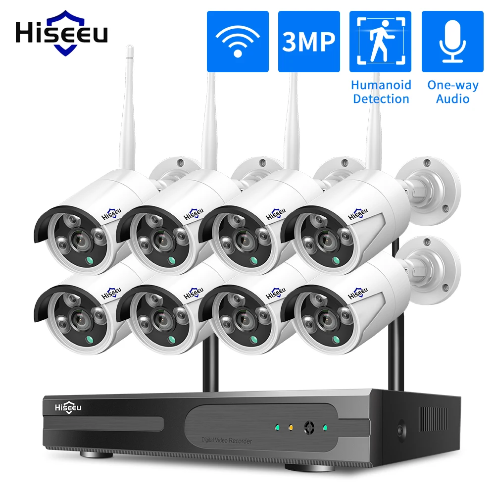 Hiseeu 5MP WiFi Video Surveillance Camera System 10CH P2P NVR Motion Audio Set Outdoor IR Night Vision CCTV Camera Security Kit