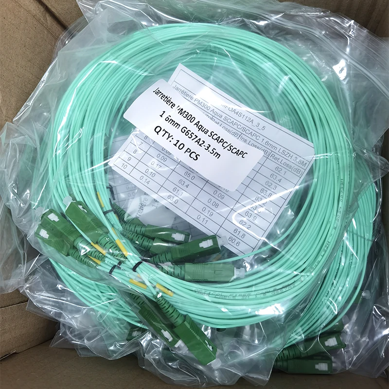 FTTH Jarretiere 1.6mm 3.5m Aqua G657A2 Fibra Optica Patch Cable Green Jumper SC Simplex SM SX SCAPC Optical Fiber Patch Cord