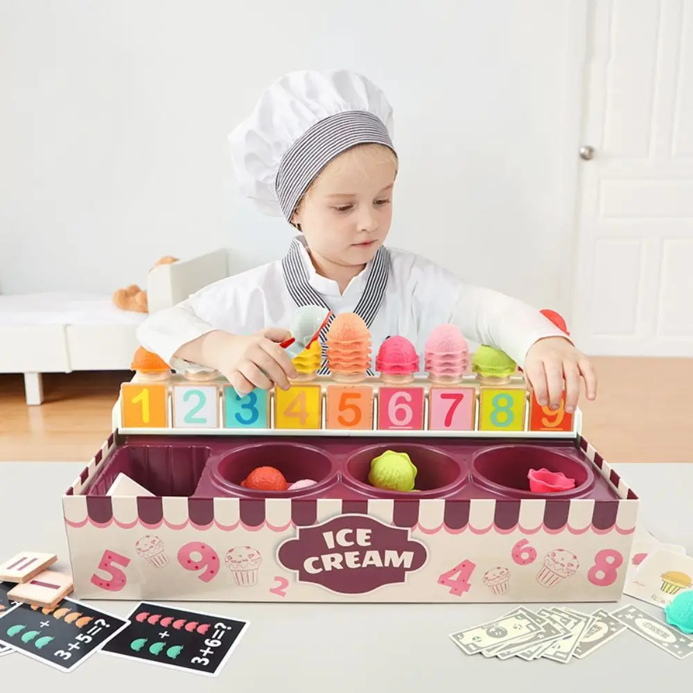 Plastic Kids Ice Cream Play Set Interactive Color Shape Pretend Play Food Toy Play House Recognition Math Learning Toy