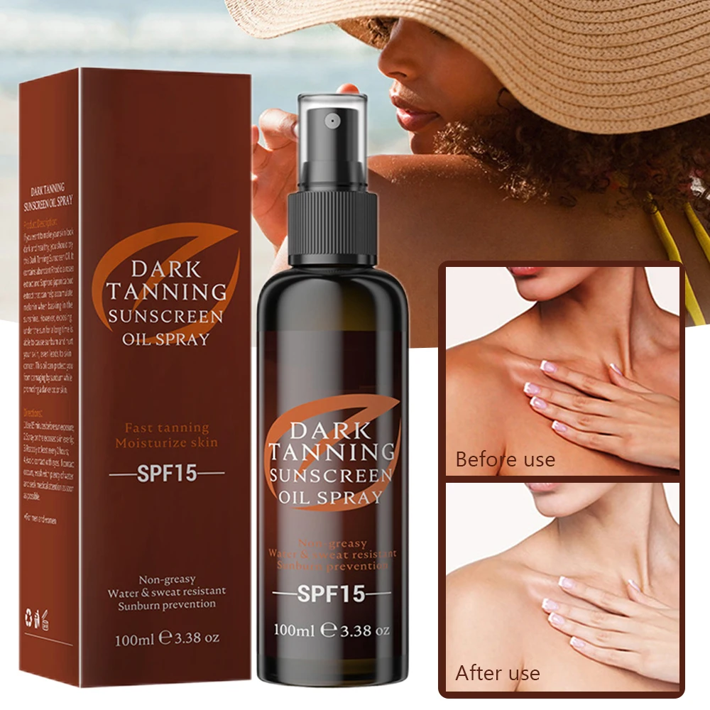 100ml Dark Tanning Sunscreen Oil Spray Body Sun Free Bronzer Non Greasy