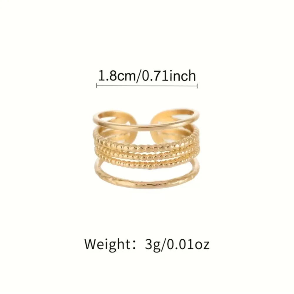 Stainless Steel Multi-Layered Bead Design Open Ring for Women Vintage Bohemian Stackable Ring Jewelry Accessory Gifts