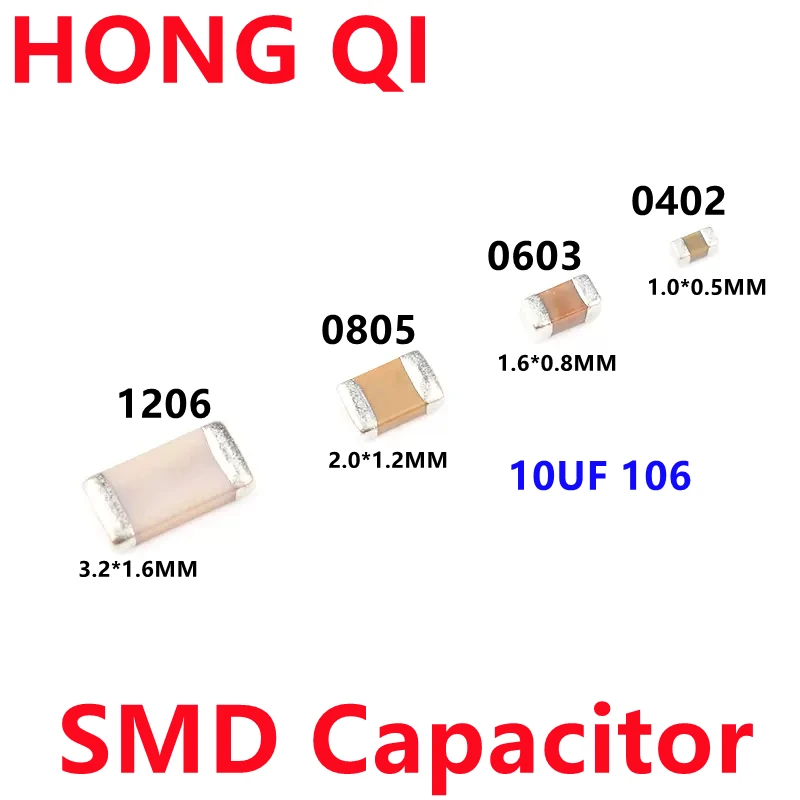 100 Stuks Smd Condensator 0402 0603 0805 1206 10Uf 106 25V 50V X7r Mlcc