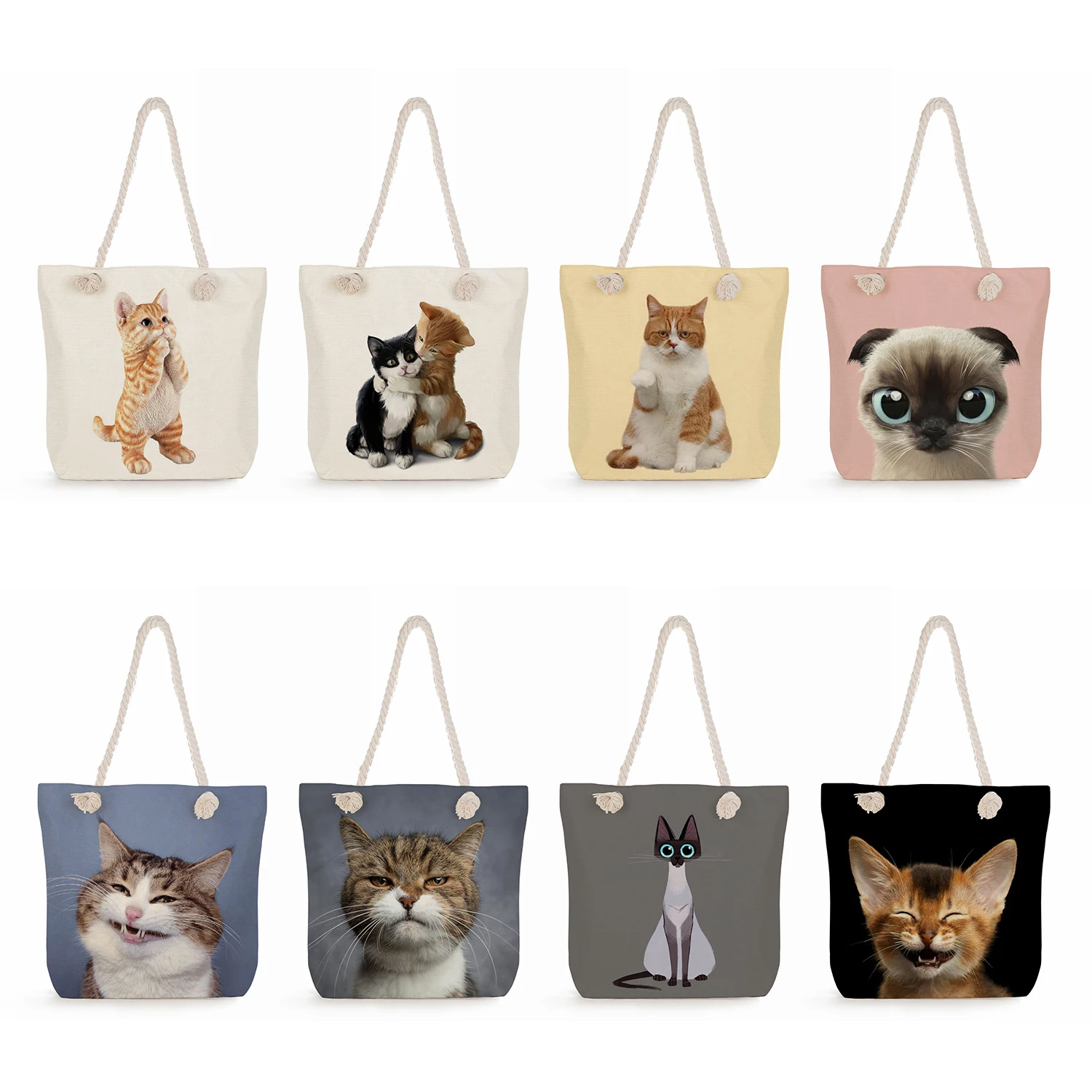 

Foldable Handbag Playful Cat Print Women Shoulder Bag Casual Shopper Bag High Capacity Beach Travel Ladies Tote Bag Outdoor