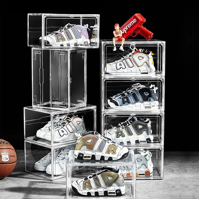Transparent AJ Shoe Box Stackable Storage Box High-top Dustproof Shoes Organizers Rack with Flower Fragrance and Magnetic Snap