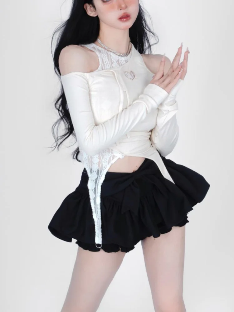 

Осень 2023, комплект из двух предметов, Женский облегающий пикантный укороченный топ Y2K + мини-юбка, Корейская одежда, даже искусственная блузка, модные шикарные костюмы