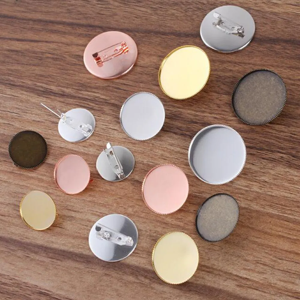 

200piece 20mm 25mm 30mm Round Blank Brooch Base Cabochon Setting Brooch Safty Pin Jewelry Findings