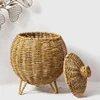 Hand-woven Oval Pumpkin Basket Desktop Sundries Storage Jar Lid Imitation Rattan Retro Storage Wicker Basket Plant Flower Basket 5