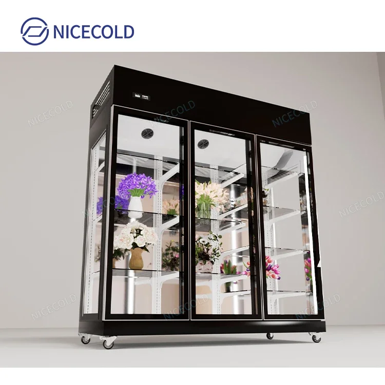 Fresh Flower Preservation Cabinet Three Glass Door Flower Cabinet Floral Display Cooler