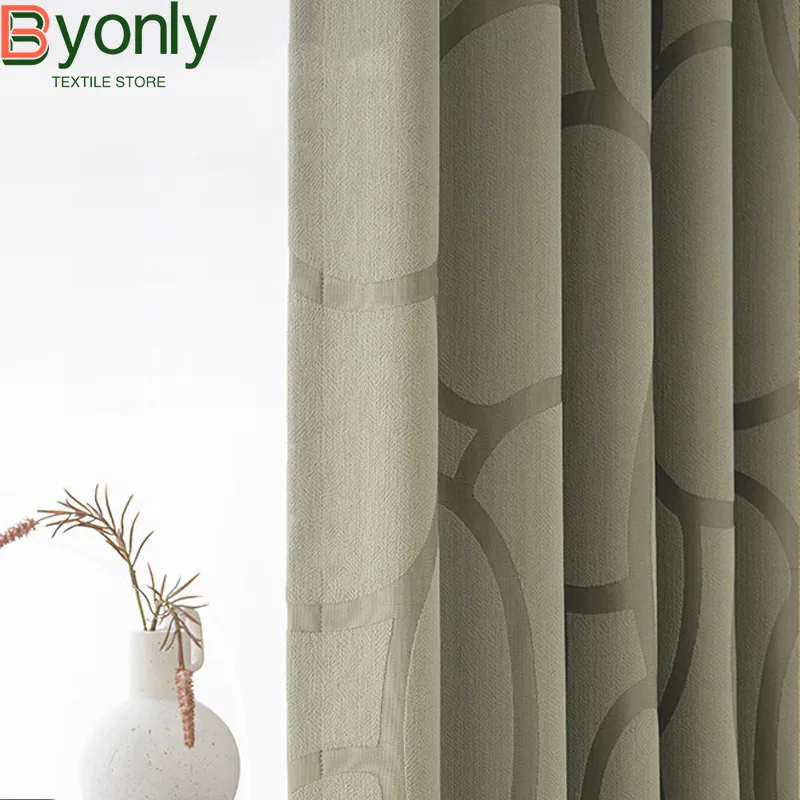 

Grey Chenille Jacquard Thickened Blackout Curtains for Bedroom Living Room Customized Finished French Window Balcony
