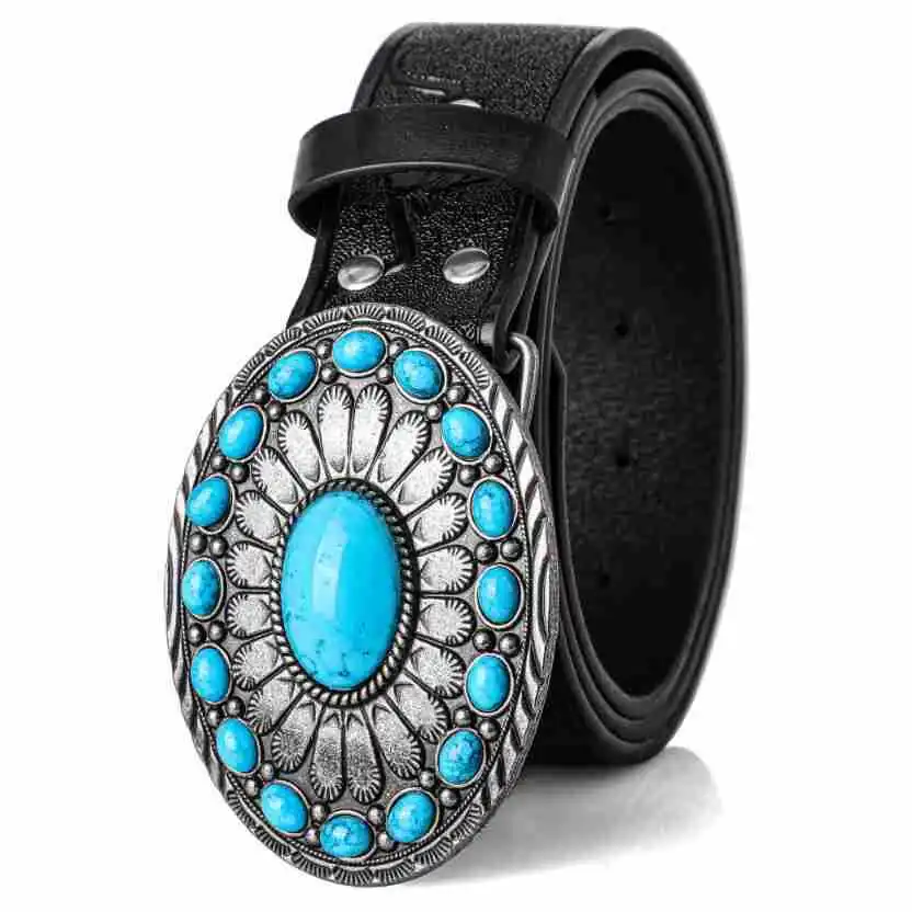 Women's Belt Bohemian Style Belt Vintage Inlaid Turquoise Belt Hip Hop Punk Rock Y2K Style Fashionable Male Belt，For Ideal Gifts