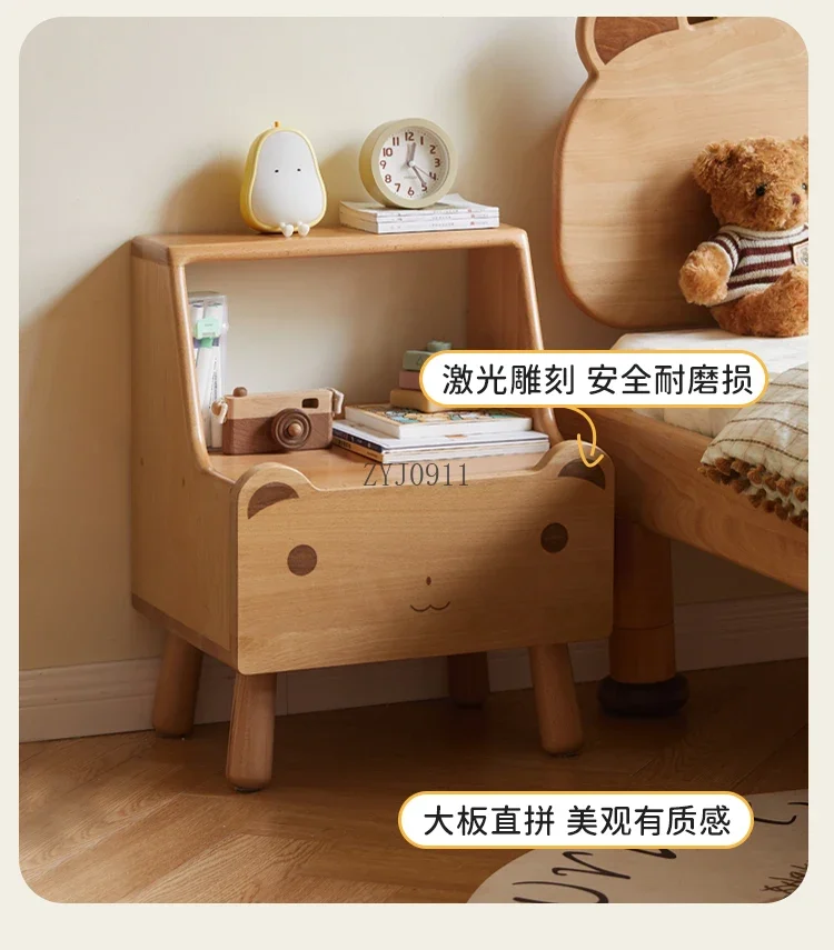 **All solid wood children's bedside table modern bedroom European beech bedside table boys and girls with lamp locker