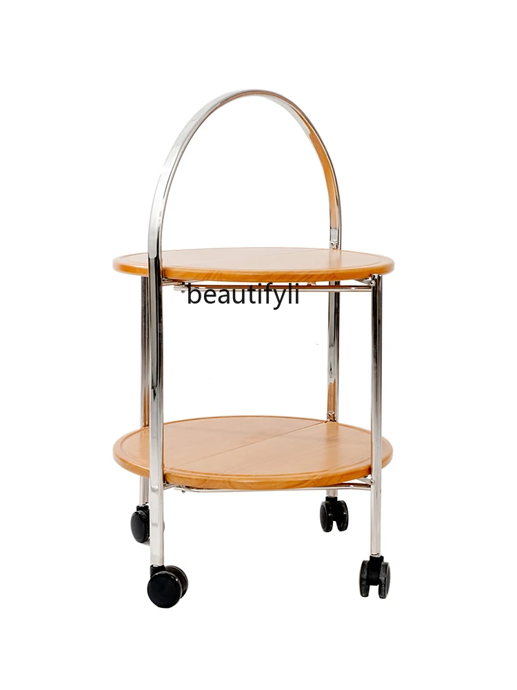 

Modern Light Luxury Minimalist Creative Solid Wood Folding Table Portable Mobile Storage Dining Car