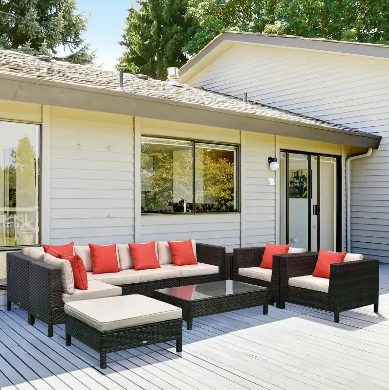 

9 шт. ротанговая плетеная уличная мебель для патио секционный диван набор