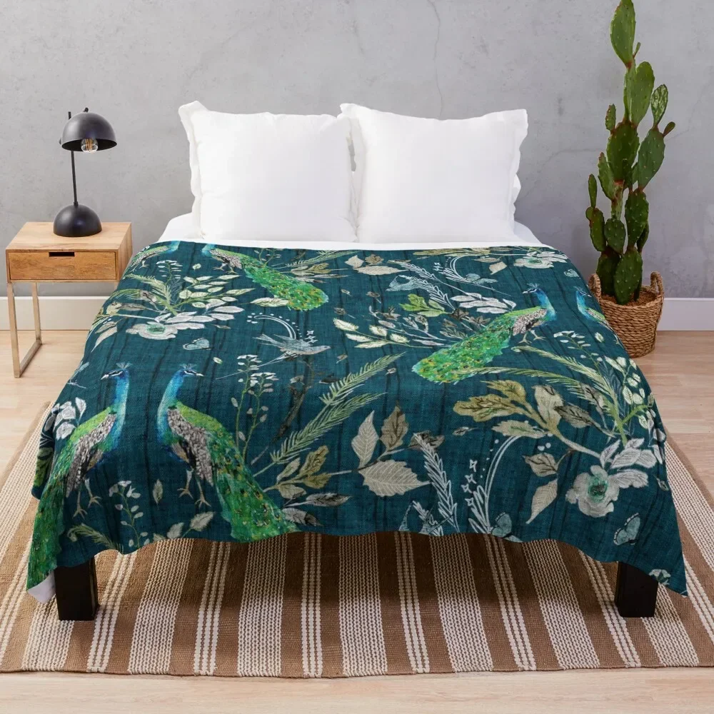 

Peacock Chinoiserie (teal) Throw Blanket Blankets For Sofas Furry blankets ands Giant Sofa Blankets