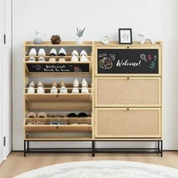 Shoe Storage Cabinet Set of 2 with 3 Flip Drawers Freestanding Narrow Shoe Cabinets Slim Shoe Racks Cabinet 1
