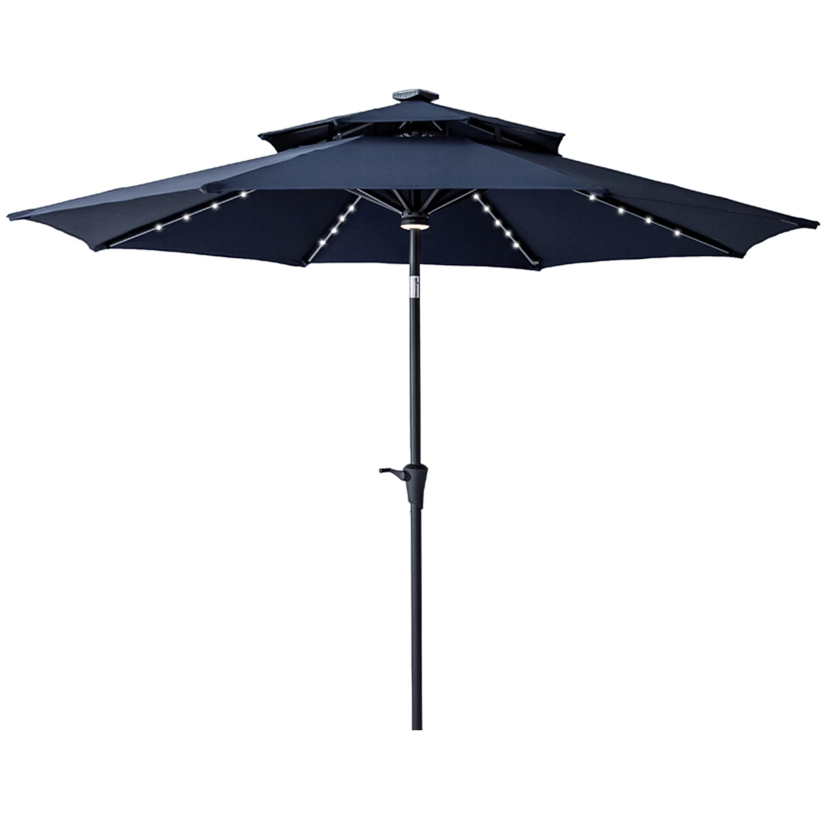 9 ft Double Top Outdoor Patio Market Table Umbrella with Solar LED Lights and Tilt