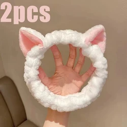 Plush Coral Cat Ear Hairband with Bow - Soft & Cute Hair Accessory (Pink  2pcs)