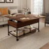 Lift Top Coffee Table, 3in1 Folding Rolling Coffee Table with Storage Drawer Push Opening, Metal Frame Wood Coffee Table 6