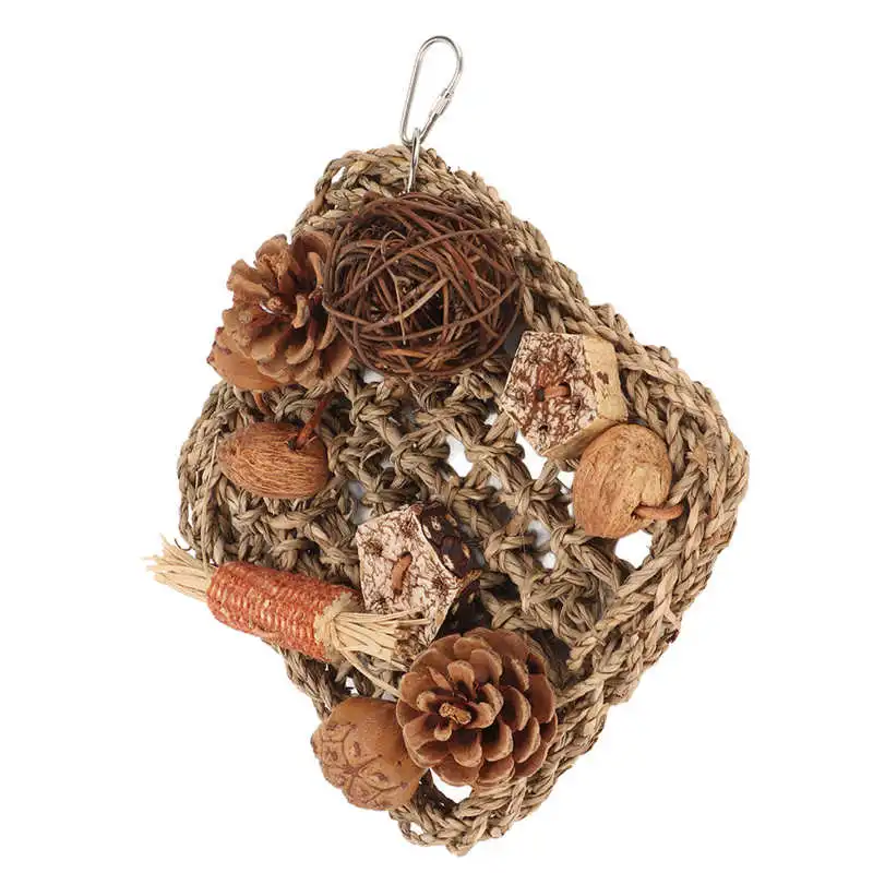 Bird Climbing Net Rattan Ball Pine Cone Corn Cob Nuts Straw Rope Woven Net for Cage Accessories