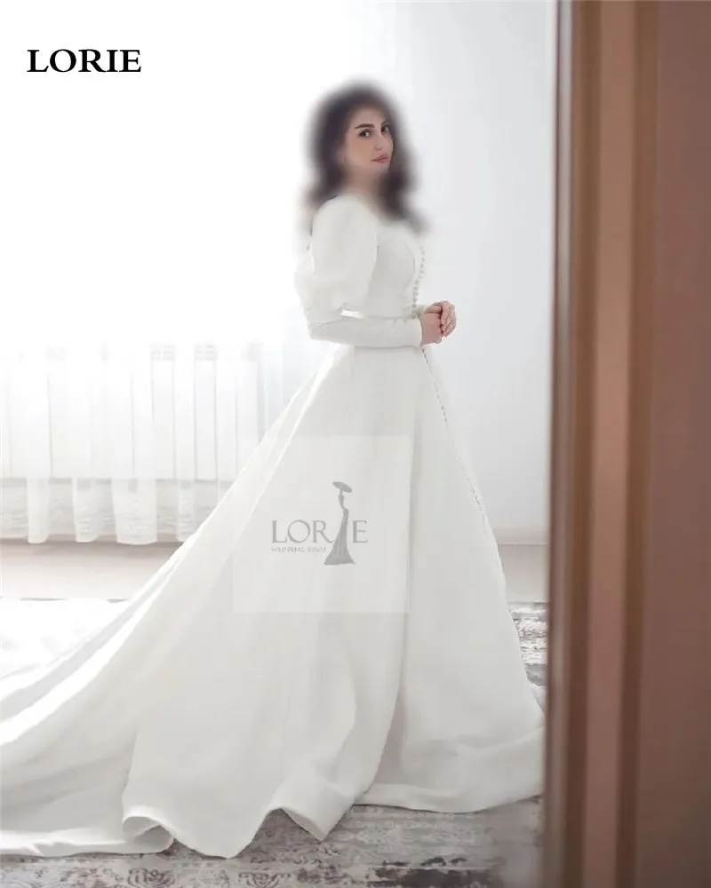 LORIE Ivory Satin Wedding Dresses A Line Long Sleeve Square Neck Bride Dress Elegant Classic Modest Bride Wedding Gowns 6