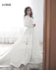 LORIE Ivory Satin Wedding Dresses A Line Long Sleeve Square Neck Bride Dress Elegant Classic Modest Bride Wedding Gowns 6
