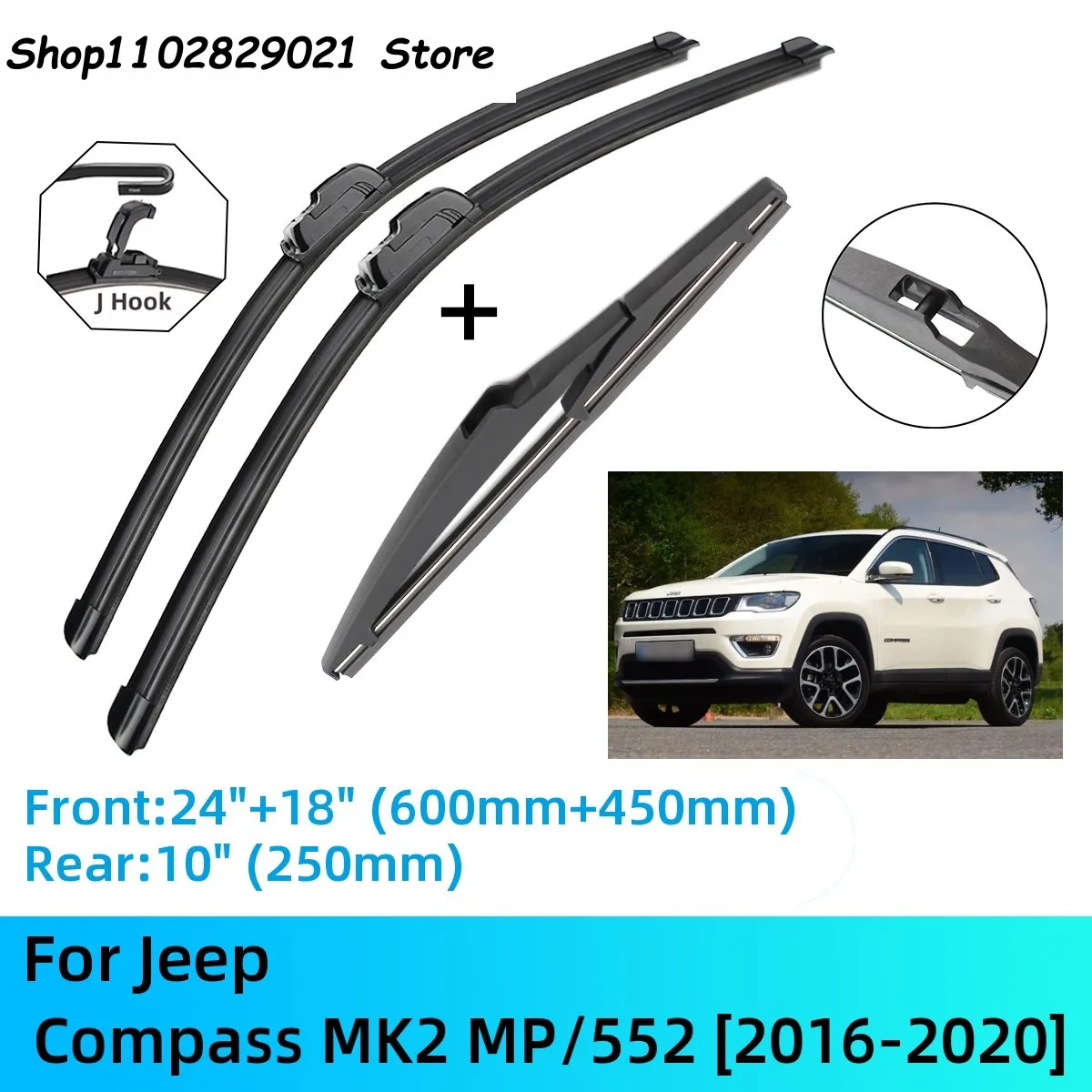 Щетки стеклоочистителя для Jeep Compass MK2 MP/552, передние и задние щетки стеклоочистителя, аксессуары J U Hook 2016-2020 2016 2017 2018 2019