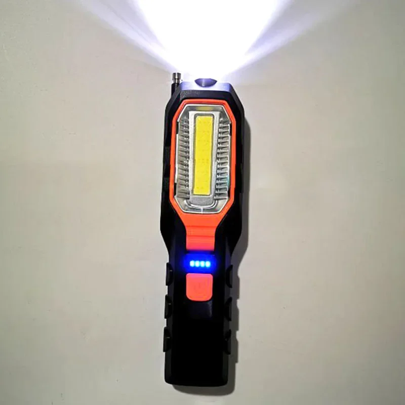 USB Rechargeable LED Flashlight Work Light Lamp LEDs Torch Support Stand Swivel Hook for Camping Workshop Car Repair portable flashlight
