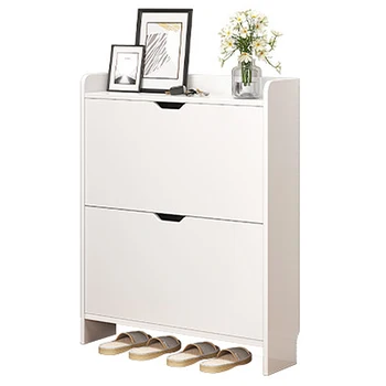 2-Tier Wooden Entrance Shoe Cabinet with Flip Drawers Shoe Organizer Cabinet Space Saving Free-Standing Shoe Cabinet for Hallway