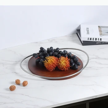 Vassoio Minimalista in Legno Massello con Manico in Acciaio Inossidabile, Piatto per Cosmetici da Toeletta, Vassoio Contenitore Domestico, Vassoi Decorativi per la Casa