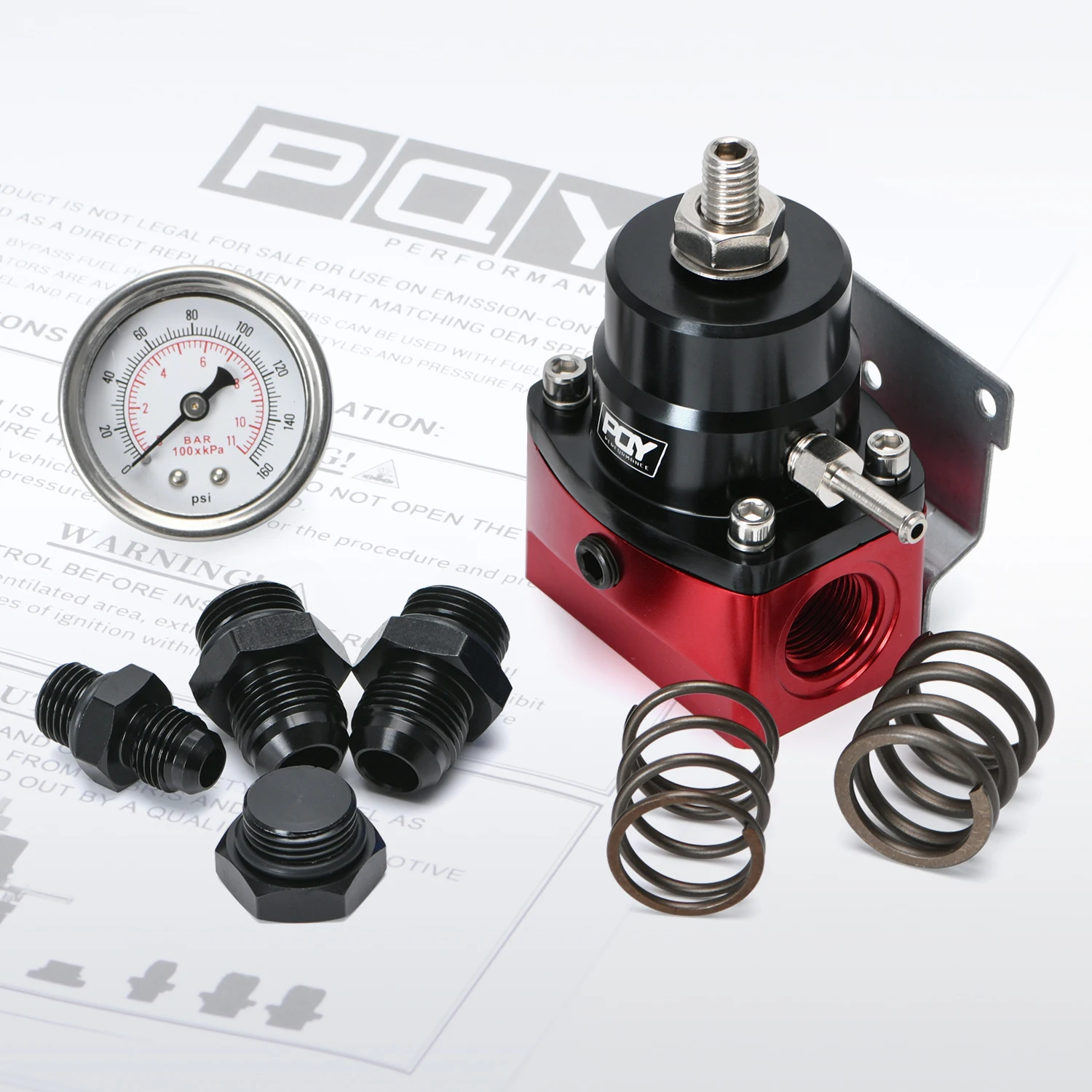 Universal Aluminum Fuel Pressure Regulator AN8 Feed & AN6 Return Line W/ 0-160PSI Gauge Set 3-20 20-45 45-70 Pressure Springs 1
