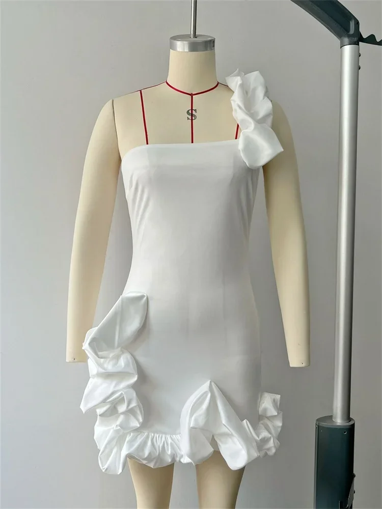 Wmstar Dresses Women Party Ruffled Flower Buds Waist Single Sleeve Mini Evening Dress New Summer Clothes Wholesale Dropshipping