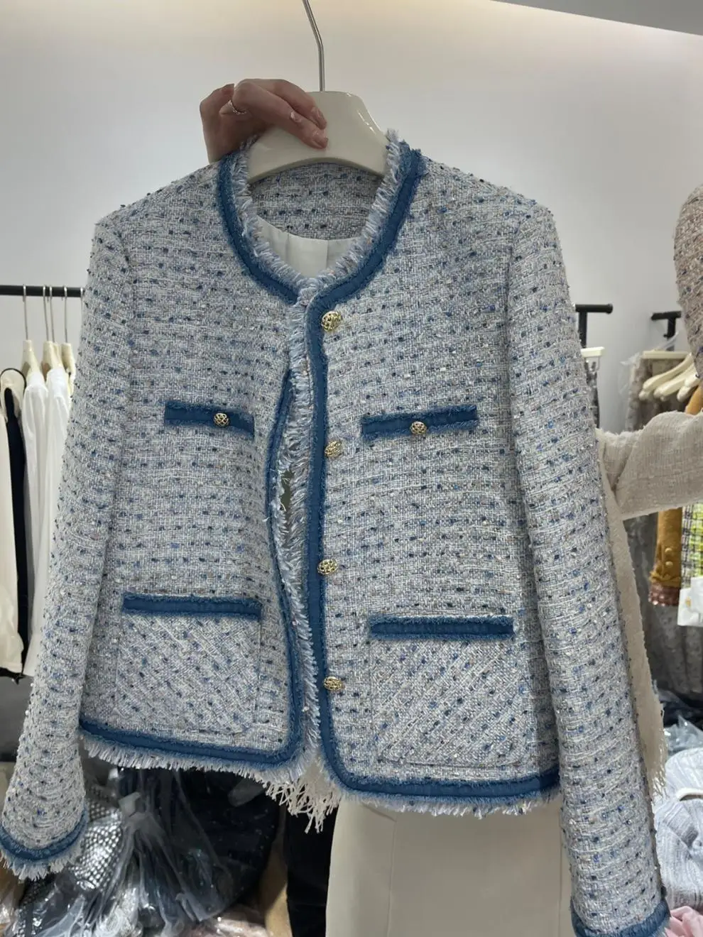 ★2023FW新作★GENERAL IDEA★LOOSE FIT WOOL KNIT TWEED JACKET Men's Autumn New Fashion Stand Collar Long Sleeve Loose