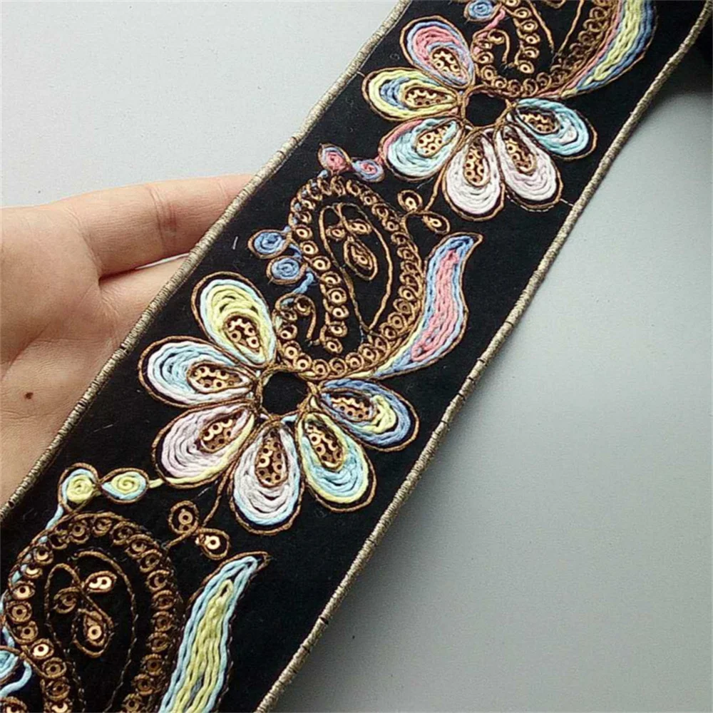 

Retro 2 Yards 7cm Sequin Lace Trims Black White Floral Lace Ribbon for Bridal Lace DIY Sewing Material for Dress Decoration New