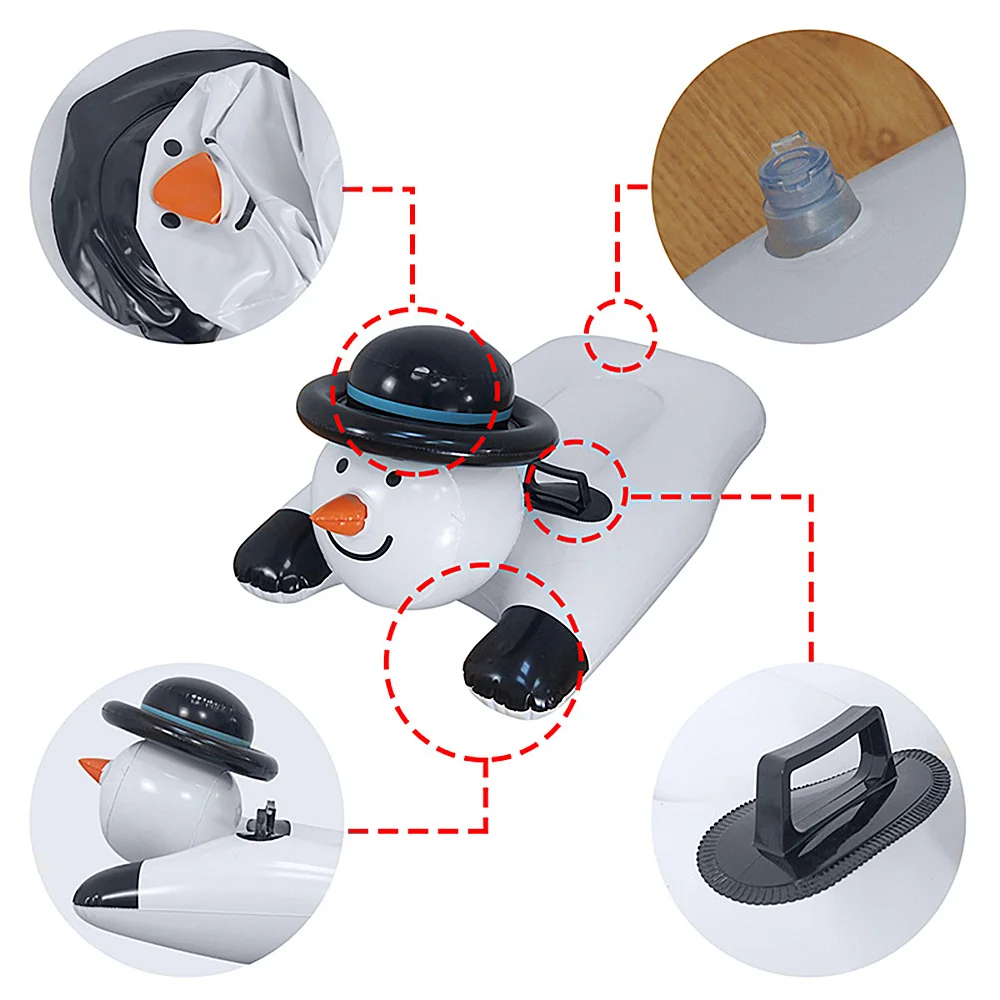 Winter Snowman Snow Tube Inflatable Snow Sled Double Handles PVC Cold Wear-resistant Material Inflatable Ski Board for Kids