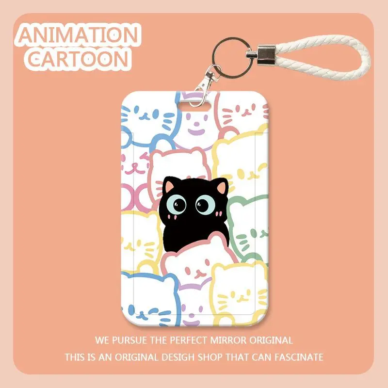 Card Holder 1 Pc Cute Cat Card Holder for Student Korean Fashion Kawaii Cat Kpop Idol Photocard Holder Portable Worker Card Lanyard card holder,credit card holder,photo card holder