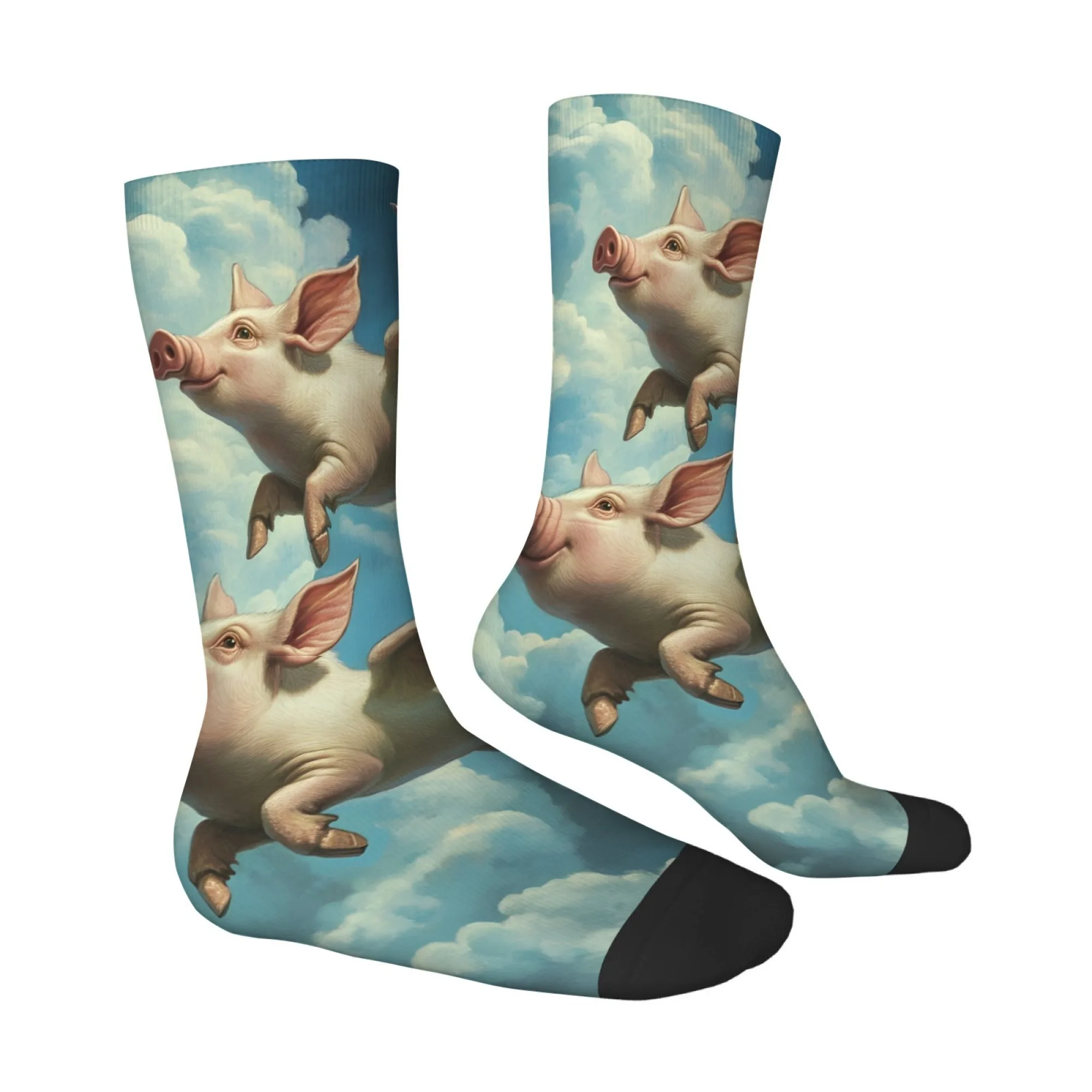 Men's Cartoon Flying Pig Print Socks - Comfortable, Breathable, Non-Slip Fun Gift for Parties