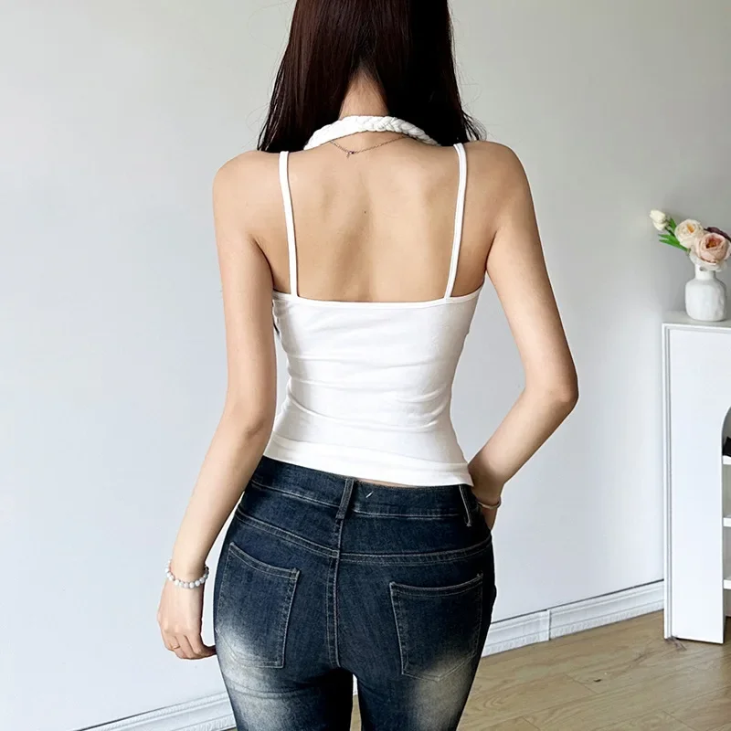 Mesh Spitze y2k Tops V-Ausschnitt Crop Tops Mode lässig Ropa de Mujer solide sexy schlanke kurze Streetwear ärmellose Frauen kleider – Detail 7