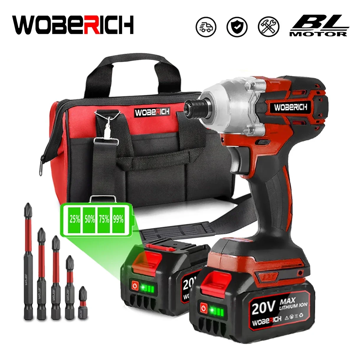 WOBERICH Cordless Electric Impact Wrench Brushless Screwdriver Drill 1/4 Square Drive Wrench Power tool For Makita 18V Battery