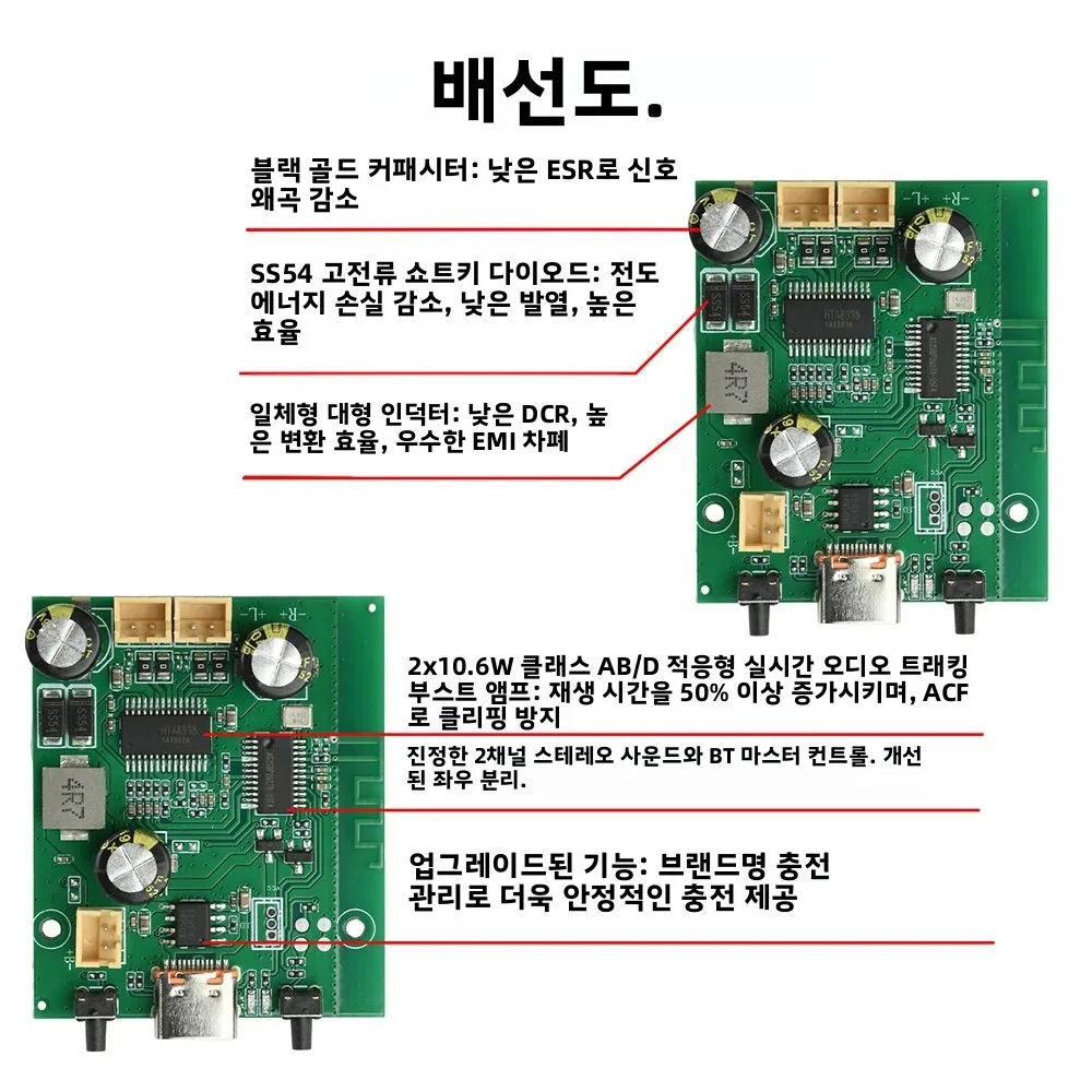 블루투스 5.1 앰프 보드 TWS 스테레오 듀얼 채널 2*10W 충전식 EQ 조절 기능 포함 스피커 DIY용