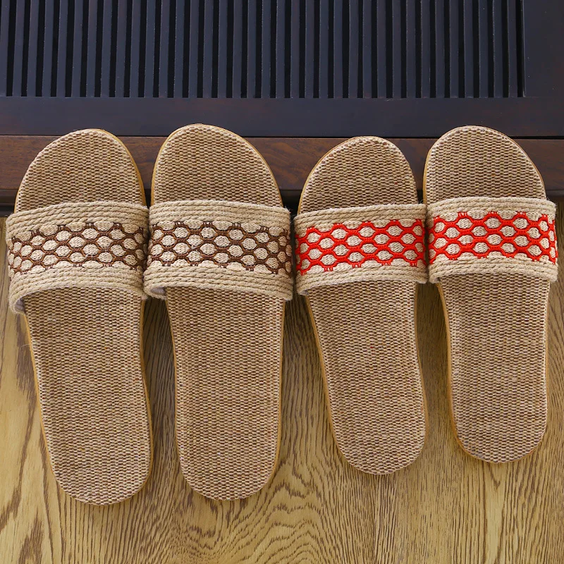 Summer Simples Styles Cotton Linen Home Couples Indoor Slippers Anti-slip Men's And Women's Thick Sole Slippers Zapatillas Mujer