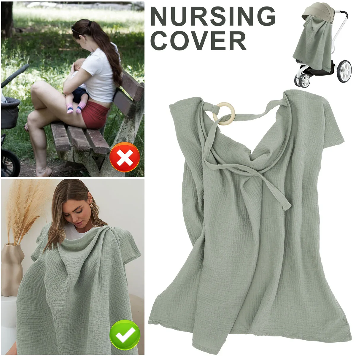 

Nursing Cover Breathable Privacy Nursing Covers Soft Comfortable Cotton Breastfeeding Cover Lightweight Portable Nursing Cover