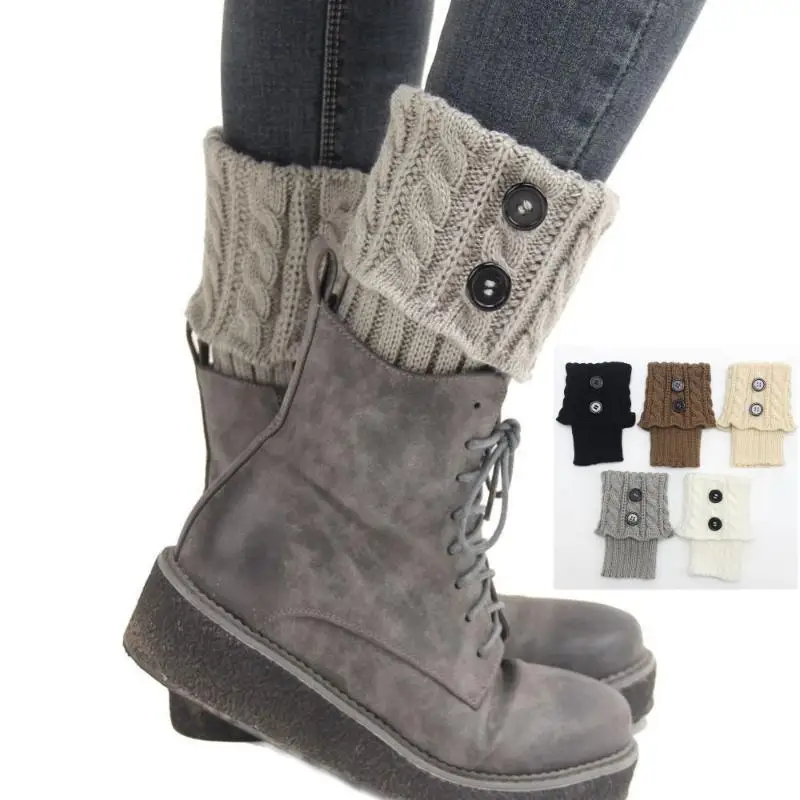 1 Pairs Autumn Winter Women's Short Rhombus Flip 2 Button Foot Warmer Knitted Fabric Socks Fashion Boot Cover Leg Warmers