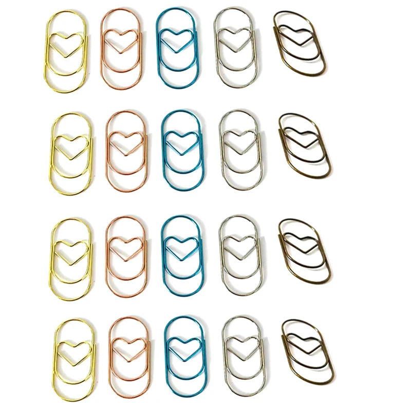 

50 PCS Paper Clips Cute Love Heart Shaped Paper Clips Paper Clip Metal Bookmark Clips For Office School Desk Organizers