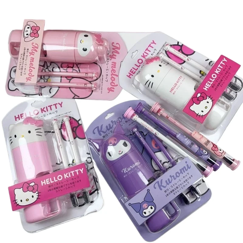 

Sanrio Kuromi Hello Kitty Kawaii My Melody Toothbrush with Mouthwash Cup Portable Cartoon Toothbrush Storage Box Toiletries Gift