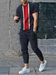 2023 Men Tracksuit Short Sleeve T Shirt+Long Pants 2 Piece Set Outfit Oversized Clothes Jogger Sportswear 3D Print Trousers Suit