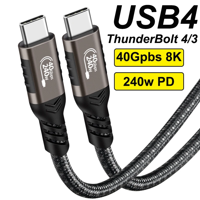 240W 40Gbps Usb4 Pd Cable 8K 60Hz Tipo C Cavo Di Trasferimento Dati Super Speed Thunderbolt 4/3 Per Macbook Laptop Hp Pc Monitor Charger