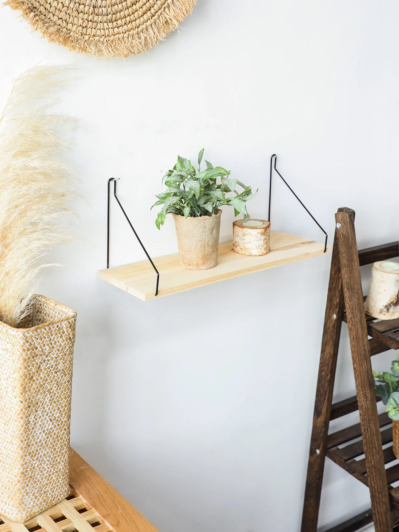 Wooden Shelf Burlywood Floating