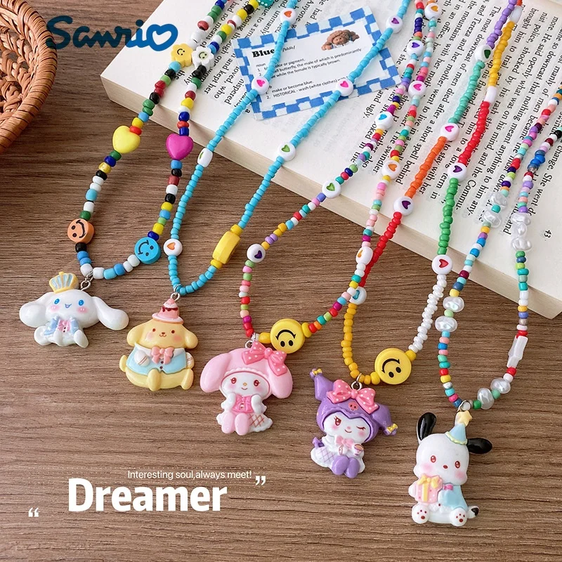 

Sanrio Mymelody Necklace Cinnamoroll Kuromi Action Anime Figures PVC Necklace Cute Cartoon Doll Pendant Ornaments Children Gift