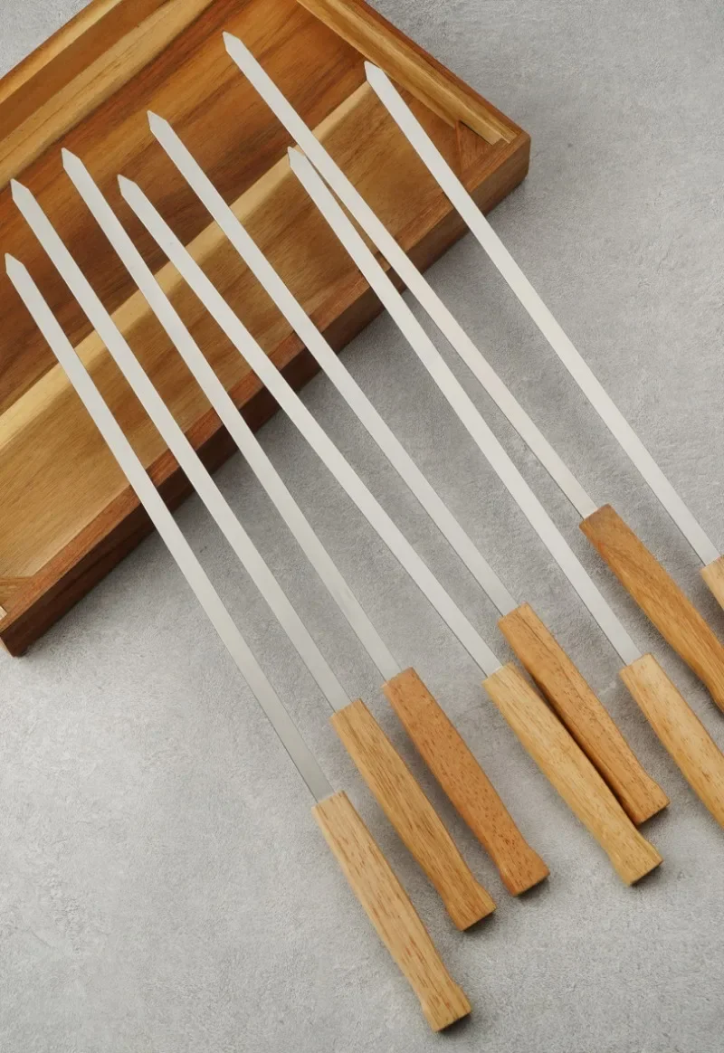 Spiedini In Acciaio Inox Per Barbecue Con Barra Di Spinta - Set Larghi E Riutilizzabili - Antiscivolo - 4